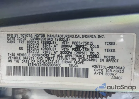 2002 Toyota Tacoma Base V6 из США, поврежденный, VIN 5TEHN72N92Z006100